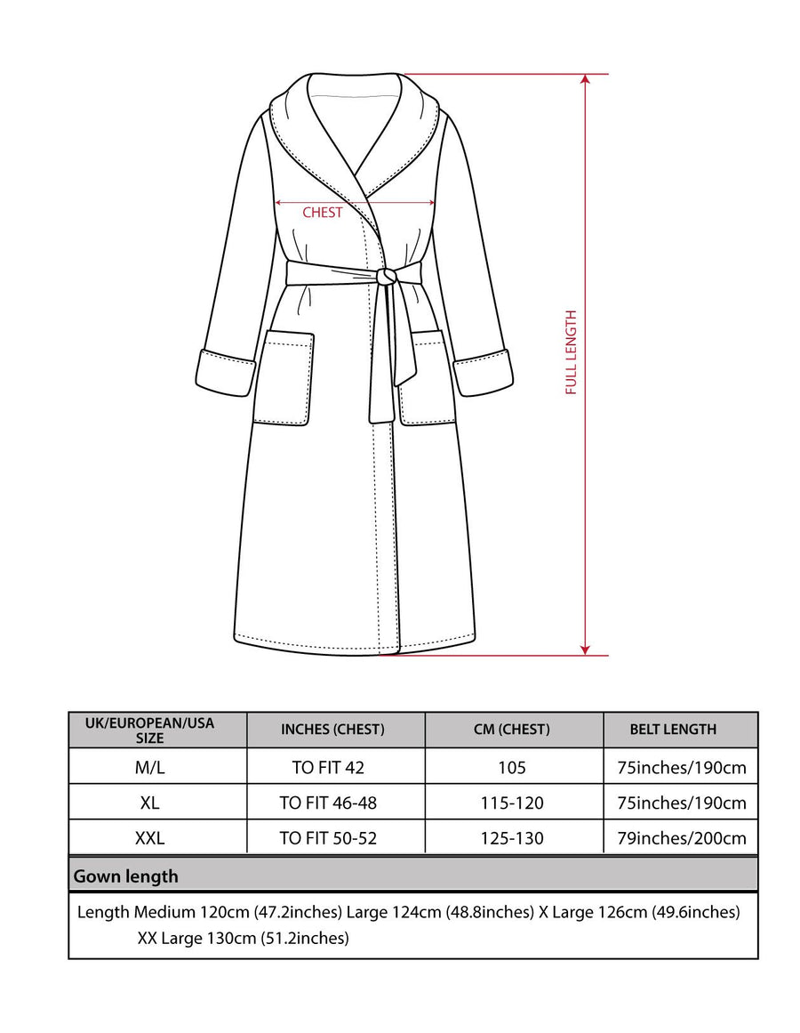 Carnegie Luxury Cotton Long Velvet Smoking Jacket in Navy Size Chart Smoking Jacket | Bown of London
